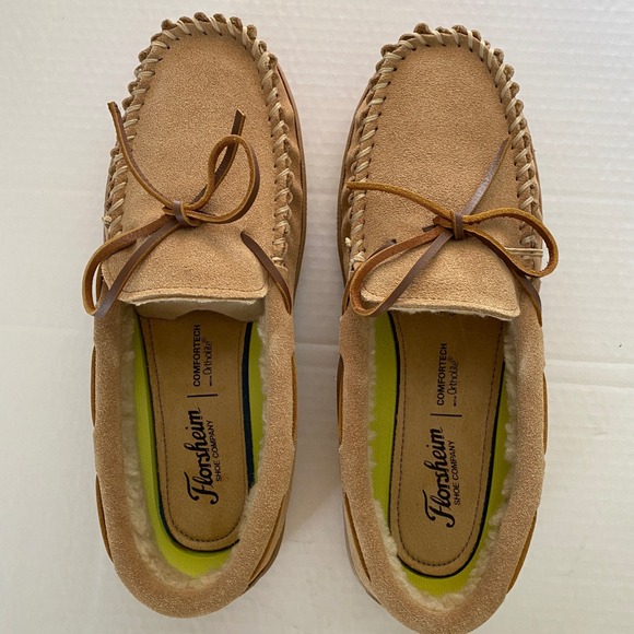 Florsheim Cozzy Tie Moccasin Slippers Mens 9M Sand Sable Leather 12184-269 New - Picture 2 of 10